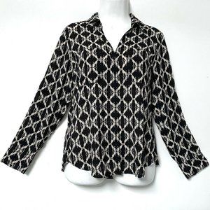 Express The‎ Portofino Shirt Women Blouse Slim Fit Long Roll up Sleeve Black Tan